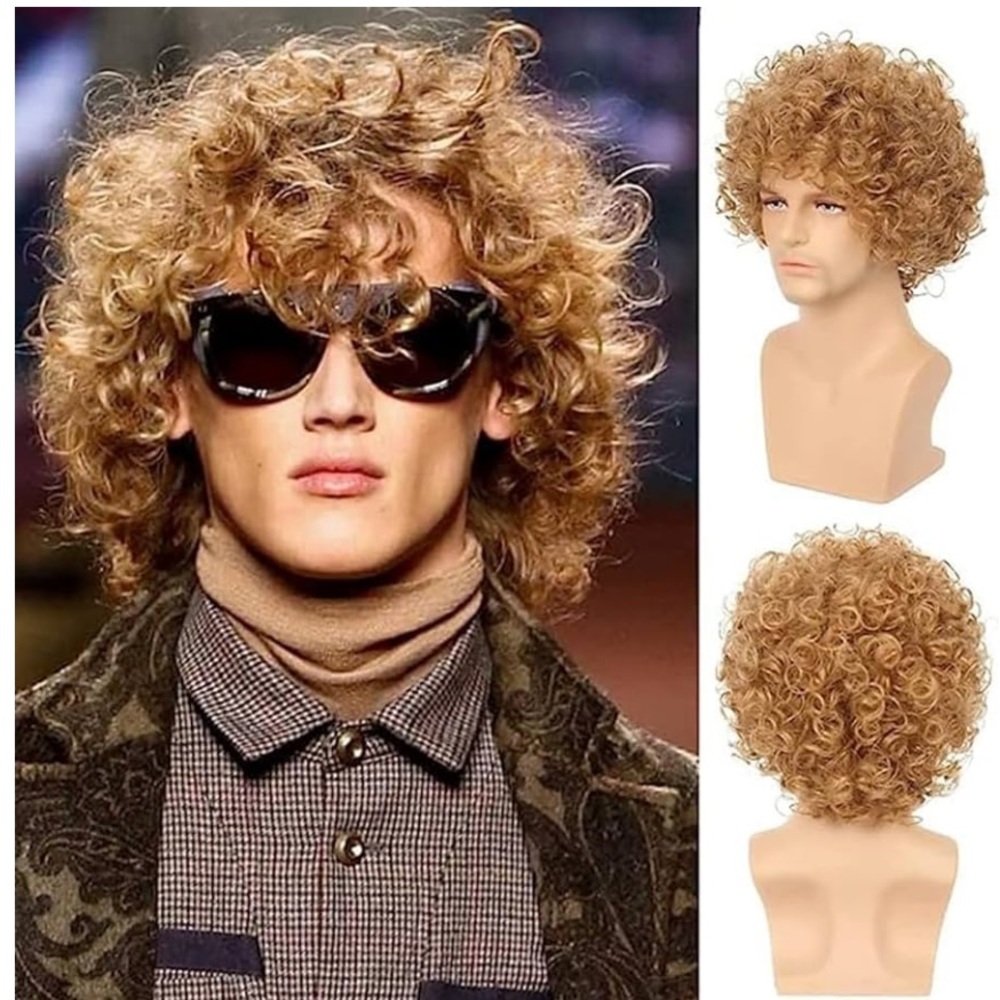 NEW blonde curly men’s wig Gene Wilder costuME 70s curly hair